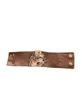 Nine West Vintage America Briwn Leather Snap Wrap Wide Bracelet W/Butterfly 8”